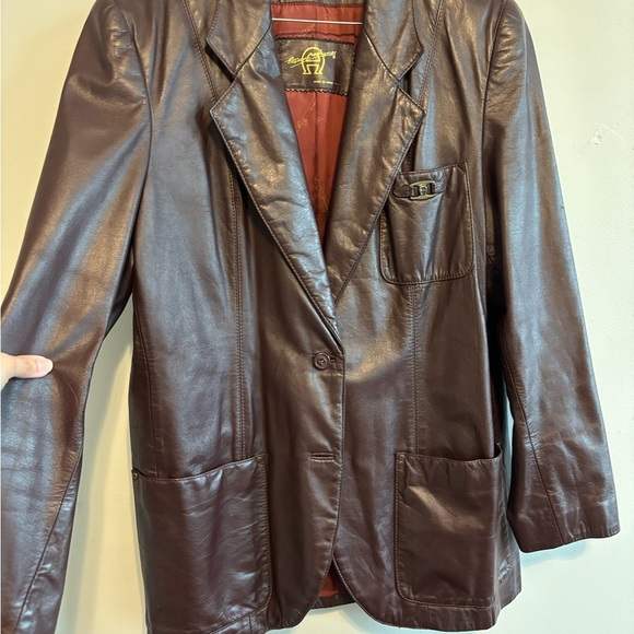 Vintage Genuine Leather Red Wine Women's Office Jacket Blazer -Size Medium/Large - Picture 6 of 14